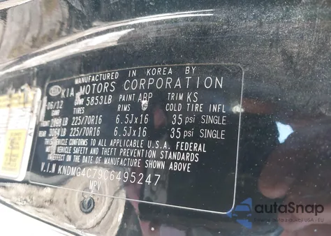 2012 Kia Sedona Lx z USA, uszkodzony, nr VIN KNDMG4C79C6495247